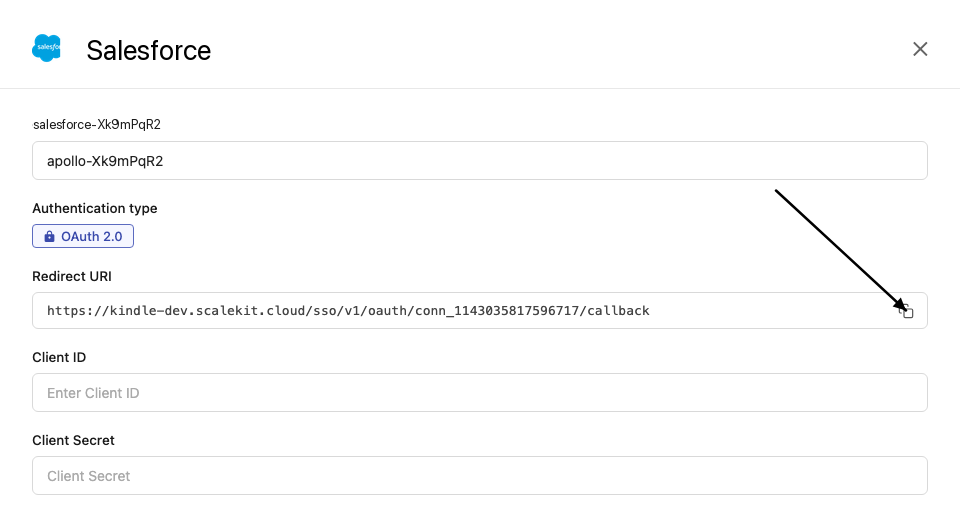 Copy redirect URI from Scalekit dashboard