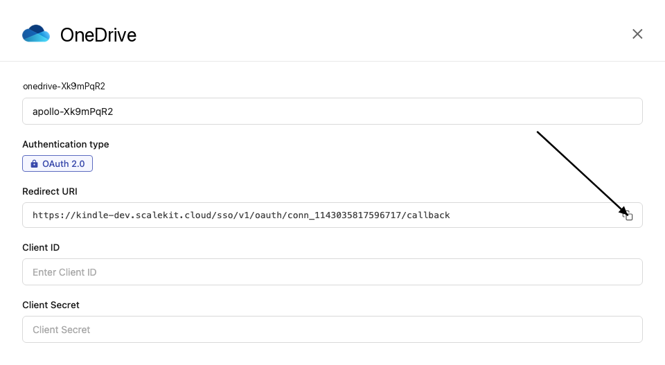 Copy redirect URI from Scalekit dashboard